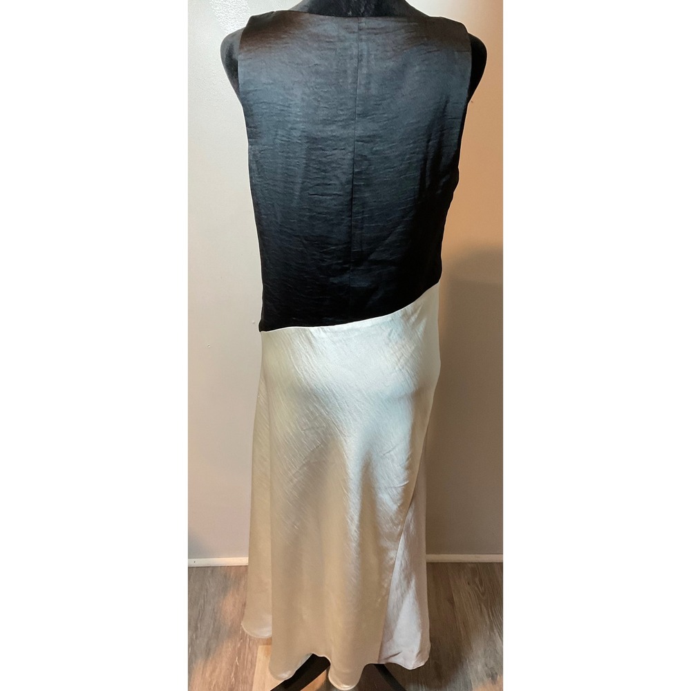 Body on Slip Dress‎ DKNY Colorblock V Neck Satin MIDI  Sz 10 Black Pink Cream - Picture 9 of 13